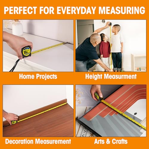 Tape Measure 16 ft, 8 Pack Bulk Easy Read Measurement Tape, Self-Locking Measuring Tape Retractable 16 FT by 1 in - color: 8 Pack