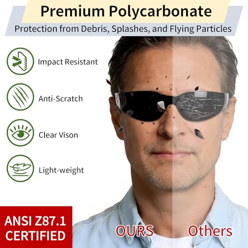 10 Pack Safety Glasses for Men Women, ANSI Z87.1 Certified - color: Black