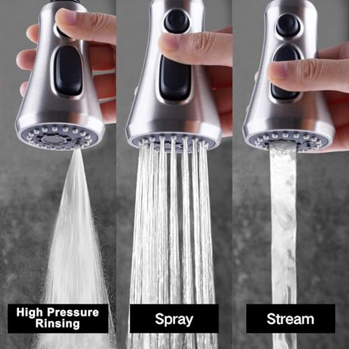 Hibbent Pull Down Spray Head for Kitchen Faucet, 3-Function Sink Nozzle - color: Brushed Nickel, style: 2.5 Gallon Per Minute