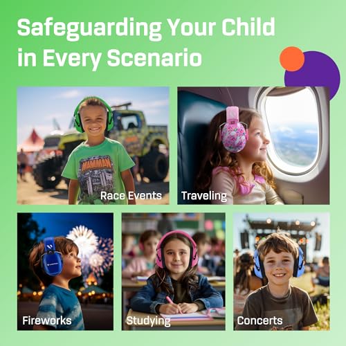 Kids Noise Canceling Headphones - 33 dB (2K Hz) - Ear Protection Earmuffs | Vanderfields' earmuffs protect child's hearing with certified noise-cancellation, soft ear cushions, and adjustable headband - color: Green
