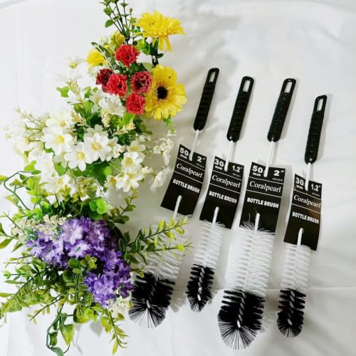 Bottle Brushes Thin Long Handle X 4, Soft Nylon Slim Wire Set