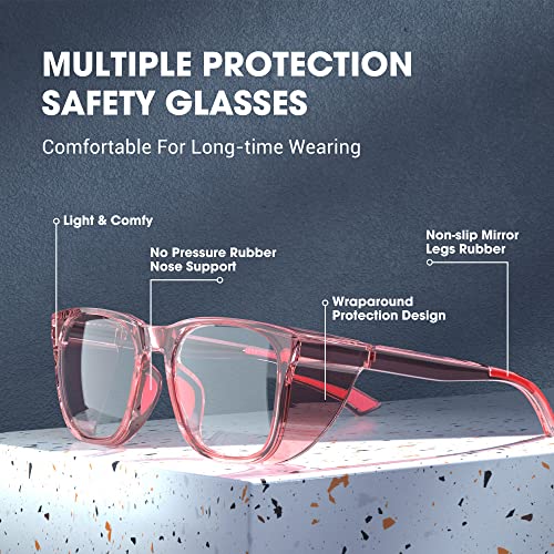 Safety Glasses Anti-Fog Eye Protection Blue Light Blocking Glasses for Women Men - color: Pink