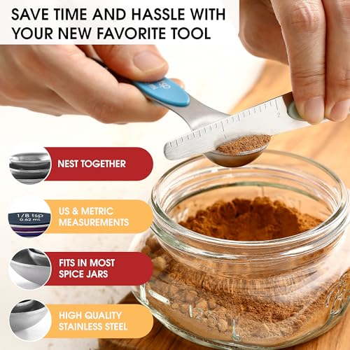 Spring Chef Stainless Steel 8 Magnetic Measuring Spoons Set, Winter Frost - color: Winter Frost, size: 1-Pack