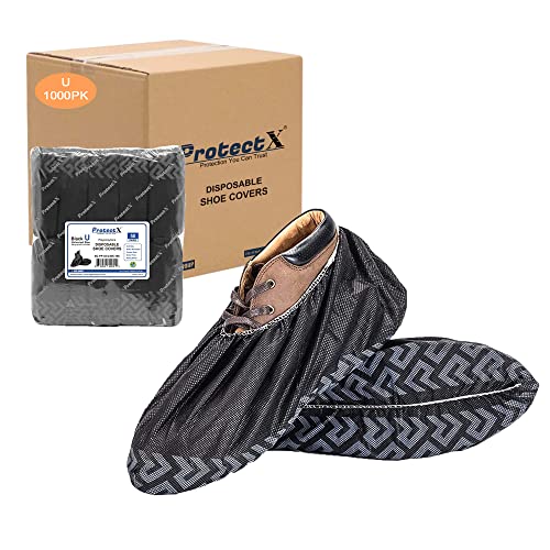 ProtectX Premium Disposable Shoe Covers, Large 1000-pack (500 pairs), Water & Slip Resistant, Durable Non-Woven Polypropylene Fabric for Booties, Fits Up to 10.5 US Men and 12 US Women Size, Black - size: Black PP Large 1000PK