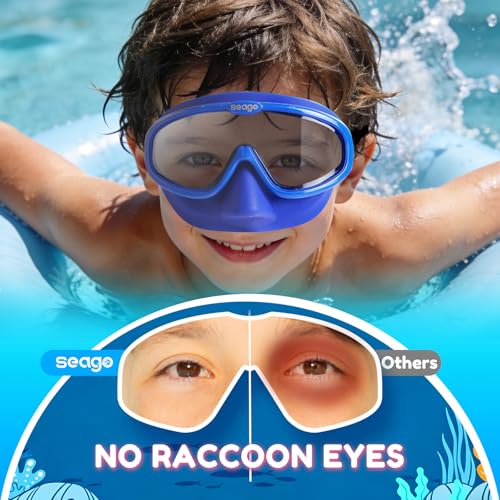 Seago Kids Swim Goggles with Nose Cover 2 Pack for 3-14 Anti-Fog Clear View - color: Blue & Purple