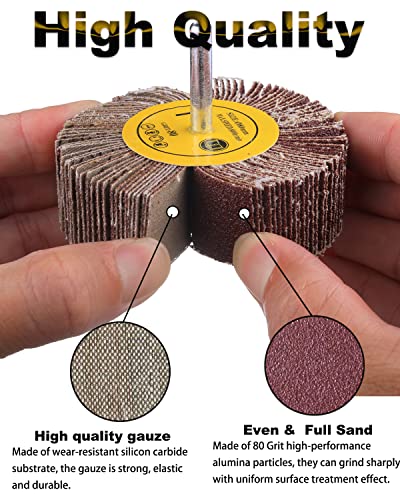 Rocaris 1/4" Abrasive Flap Wheel Sander Set, 80 Grit Aluminum Oxide Flap Wheels Cylindrical Shape Sanding Wheel, 8 Sizes (10)