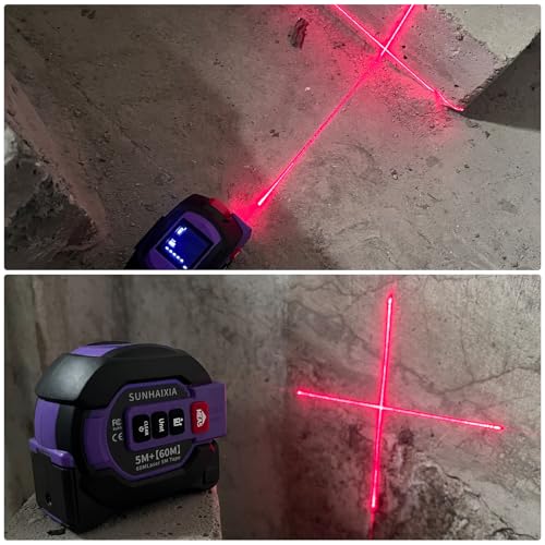 3 in 1 Digital Laser Tape Measure 197ft/60m Laser Distance Meter LCD - color: Purple-196ft