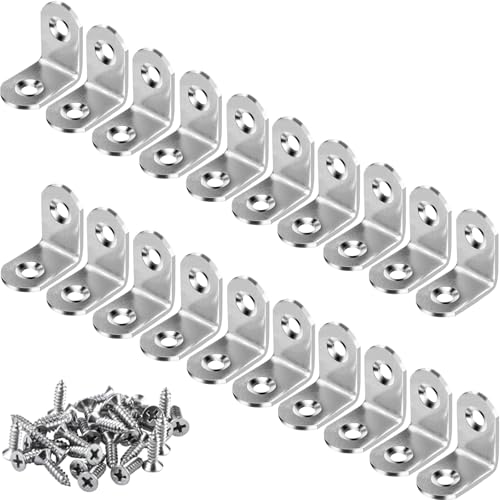 20 PCS Corner Braces 25mm x 25mm Stainless Steel 90 Degree Joints Right Angle Bracket L Shaped Corner Brackets Fastener for Wood Furniture, Screws Included - size: 25*25mm/ 1in