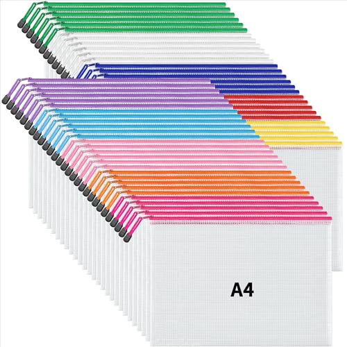 JARLINK A4 Mesh Zipper Pouch Bags, 56 Pcs Waterproof Zipper Pouch Bags - style: 56pcs