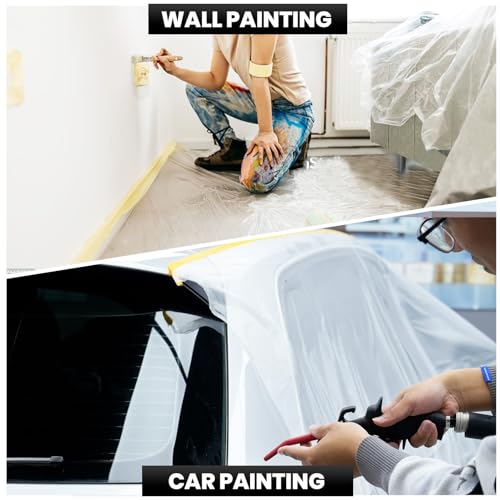 ADHES Pre Taped Masking Film with Adhesive Edge, 55 inch x 108 feet - size: 1400mm x 33m-3rolls