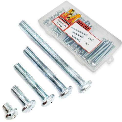 75 Pcs 5 Sizes #10-32 Machine Screws Knob Screws Cabinet Screw Electricians Bolts, Carbon Steel Zinc-Plated Phillips Pan Head Machine Screw Assortment Kit - size: #10-32-5Size-75P