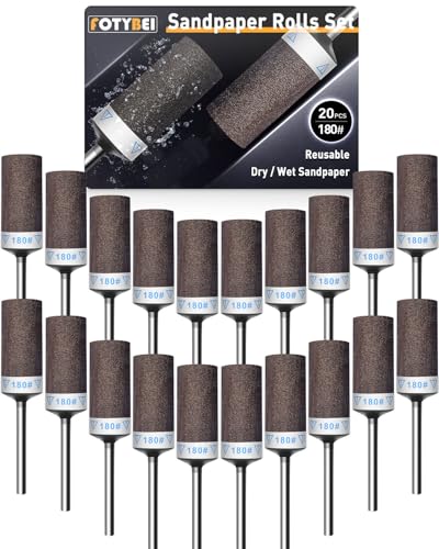 20Pcs 180 Grit Sanding Drums Sandpaper Sticks Set for Dremel Rotary Tool with 1/8" Shank, Rotary Tool Accessories Suitable for Metal Rust Removal/Jade Polishing/Stone Grinding (180 Grit) - size: 180 Grit