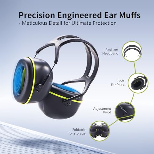 SATA NRR 31dB Hearing Protection Ear Muffs, SNR 37dB Noise Cancelling Headphones, Adjustable Safety Hearing Protector for Gun Shooters, Construction, Mowing
