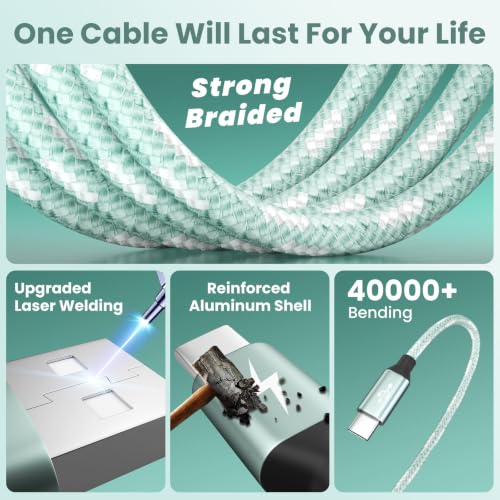 4 in 2 Multi Charging Cable, USBA/C Universal Charging Cords 2 Pack 5FT - color: Mint Green &Sliver