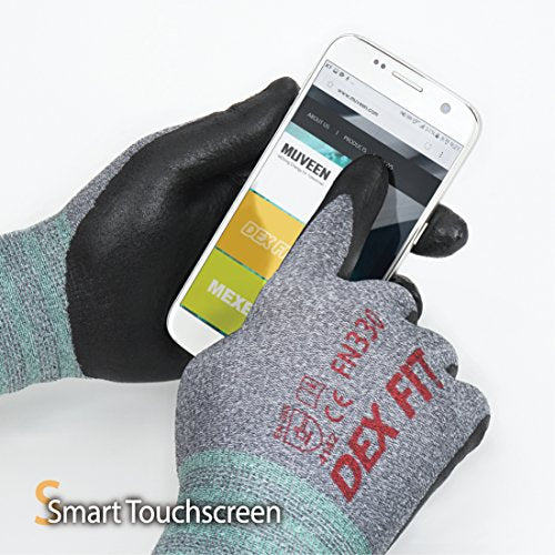 DEX FIT Nitrile Work Gloves FN330, Grey XS, 1 Pair, 3D-Comfort Stretchy Fit, Firm Grip, Thin & Lightweight, Touch-Screen Compatible, Durable, Breathable & Cool, Machine Washable - color: Gray, size: X-Small (1 Pair)