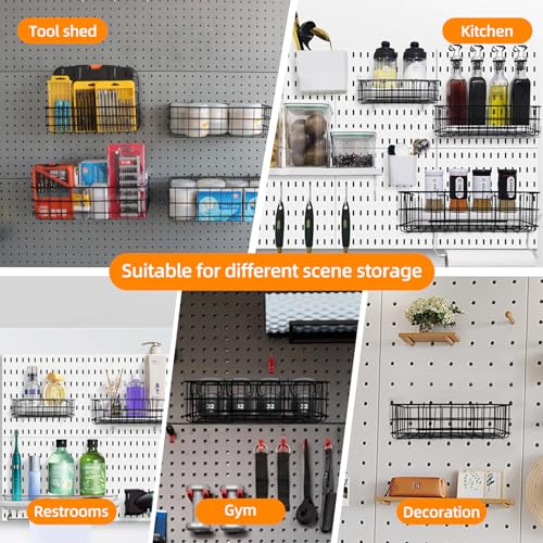4 Pack Metal Pegboard Baskets Organizer Hooks for Garage Workshop