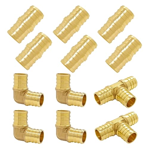 Hooshing 12 Pack 3/4" PEX Fitting Combo, Straight Coupling, Elbow, Tee Set - size: 3/4" 3 Size 12PCS