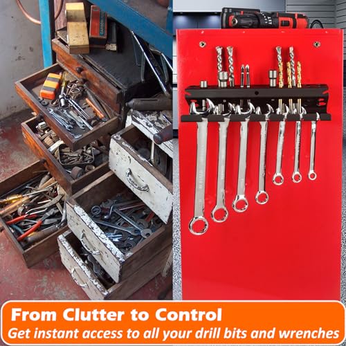 MUTUACTOR Screwdriver Organizer Rack Heavy Duty,Magnetic Mount Screwdriver Holder Plier Organizer,Magnetic Tool Holder Storage Holder for Various Screwdrivers Pliers Shears Tool Chest Cart Workbench - style: Black Drill Bits Wrench Holder