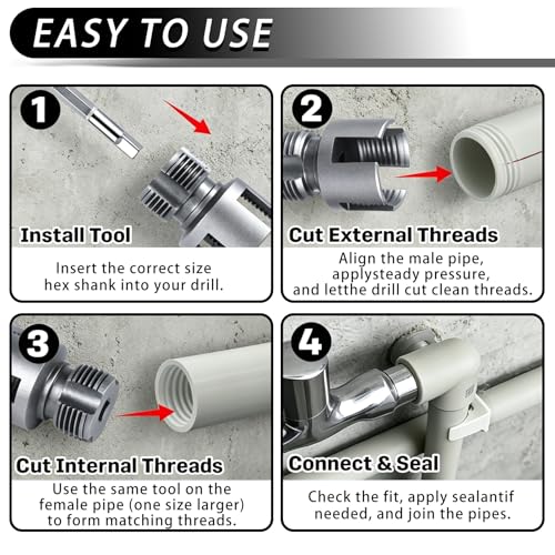 8PCS Internal & External PVC Pipe Threader Tool Set with Step Drill Bits