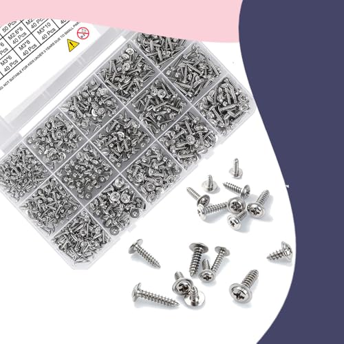 670Pcs Tiny Phillips Pan Head with Washer Self Tapping Screws, Carbon Steel, Small/Mini M2 M2.3 M2.6 M3 Wood Screws, Micro Sheet Screws Assortment Kit for Wood Electronic and Toy Repair