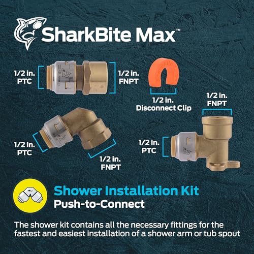 SharkBite Max Shower and Tub Connection Kit, Push to Connect Brass Plumbing Fittings, PEX Pipe, Copper, CPVC, PE-RT, HDPE, UR25567
