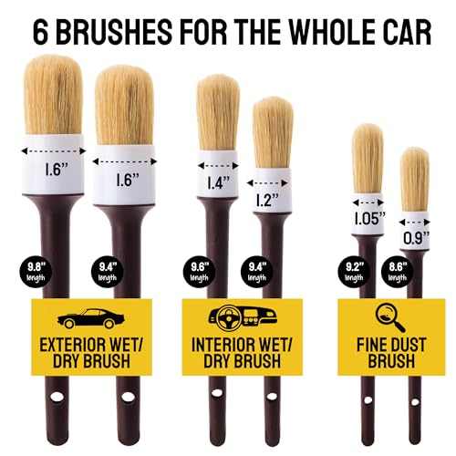 Car Detailing Brush Set 6-pc, Car Detailing Kit Interior by Detail Dudes - size: 6 Pack(Advanced)