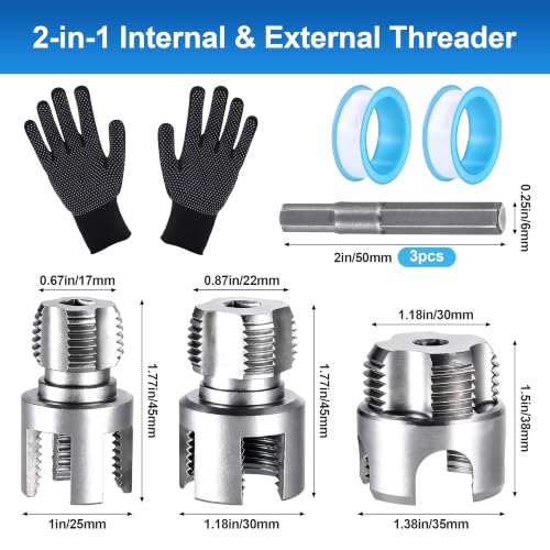 3 Pcs PVC Pipe Threader Kit – Integrated Internal & External Threading Tool