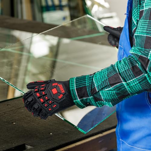 KAYGO TPR Impact Resistant Work Gloves for Men, MicroFoam Nitrile Coated | ANSI Cut Resistant Level A3, Anti-Abrasion & Firm Grip, TPR Back Impact Guard, for Mechanics, Construction, Glass Handling - size: Large