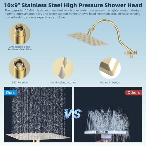 Hibbent All Metal cUPC Certified High Pressure Rainfall 10'' Shower Head - color: Polished Brass, style: Square 10''