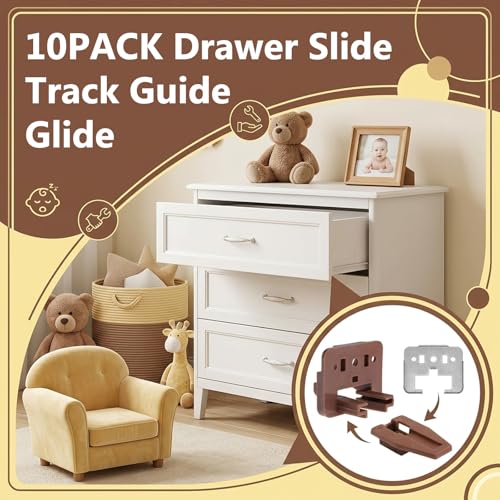 10 Set Drawer Guide Kit, Enhanced Commercial Slide Style Drawers for Kenlin Rite-Trak II 168, Vaughan Bassett, Legacy, Replacement Dresser Drawer Slides Repair Kit with Roller - style: 10 Set Drawer Guide