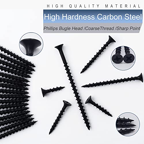 JEGONFRI Black Wood Screws Assortment Kit, 166 PCS, 6 Sizes, Drywall Screws - size: Kit