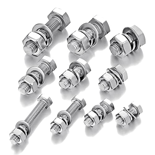 340Pcs M6/M8/M10 Hex Nuts Bolts Set 304 Stainless Steel Short Bolts - color: K13 Short Sets-Silver