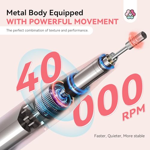 SAVILAND Electric Nail Drill Professional: 40000RPM Pink Rechargeable Portable Electric Nail Filer with 6000mAh Battery, for Shaping, Removing & Polishing Acrylic Nails Home Salon Manicure Gift - color: H -Light Pink