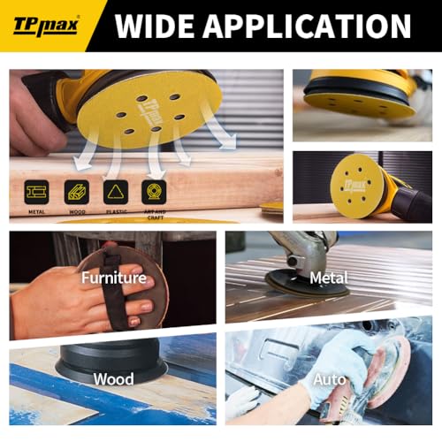 100PCS 6 Inch 120 Grit 150mm 6 Hole Sanding Discs Sandpaper - Premium Gold Round Hook and Loop for Random Orbital Sander - Ideal for Wood, Metal, Automotive - style: 120 Grit - 100 Pack