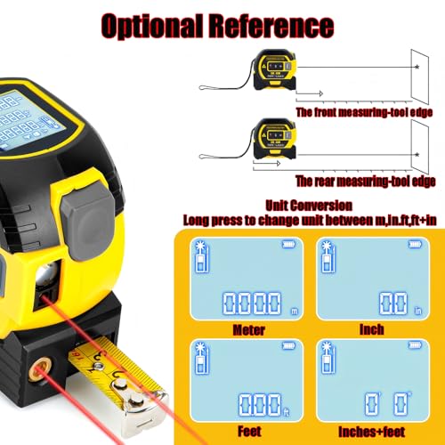 The 3-in-1 almighty laser measuring tools ruler,16Ft Ruler 131Ft Laser - color: Yellow, size: Laser 135 ft