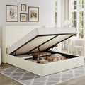 Allewie Full Size Chenille Lift Up Hydraulic Storage Bed Frame Cream White - color: Cream White, size: Full, style: Modern