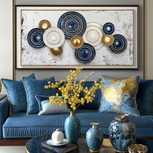 Wall Art Canvas Painting Blue and Yellow 20"x40" with Framed - color: 009-Metal, size: 40"L x 20"W