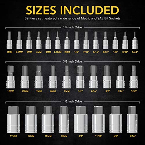 LEXIVON Master HEX Bit Socket Set, Premium S2 Alloy Steel | Complete 32-Piece, SAE and Metric Set | Enhanced Storage Case (LX-144) - style: HEX 32pc