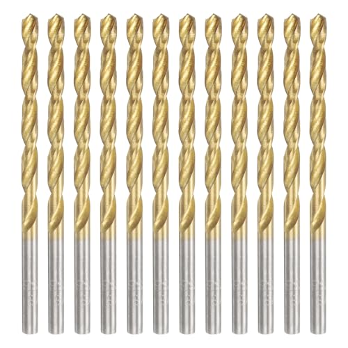 uxcell 12pcs Titanium Twist Drill Bit 1/8" Drilling Dia High Speed Steel Drills for Hardened Metal, Stainless Steel, Cast Iron, Wood, Plastic - size: 1/8 inch