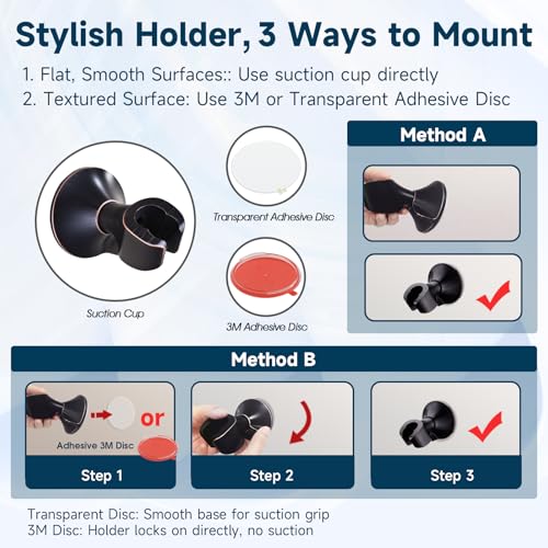 BRIGHT SHOWERS Handheld Shower Head Holder with Dual Angle Positions, Wall Suction Bracket Includes Adhesive 3M Disc, No Tools Required and Easy Installation, Oil Rubbed Bronze Finish - color: Oil Rubbed Bronze, style: Suction & Adhesive - 2 Angles