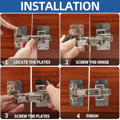 TamBee Corner Cabinet Hinge Bifold 175 Degree with Repair Plate Kit, 48mm Full Overlay Lazy Susan Cabinet Door Hinge Frameless - size: 175° Full Overlay + Plates