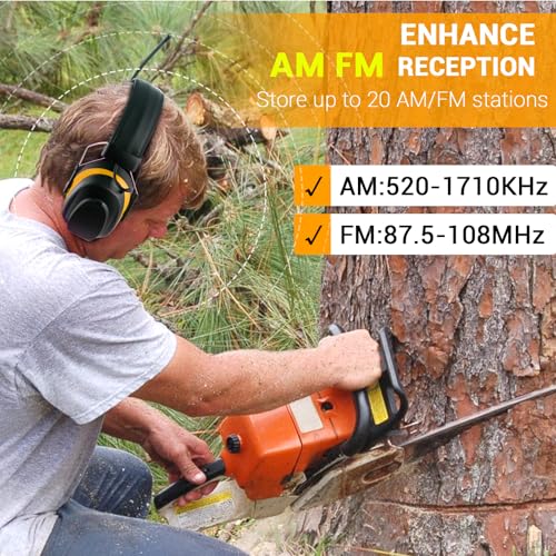 Bluetooth 6.0 AM FM Radio Headphone,Earmuff for Mowing,Construction - color: Yellow