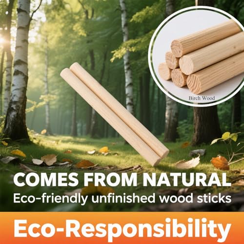 Wooden Dowel Rods 3/8"x10" Unfinished Solid Wood (18PCS,9.5 x 254mm)