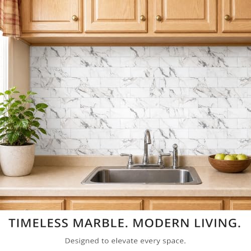 StyloVue 100 Pieces Peel and Stick Backsplash for Kitchen, 3" x 6" PVC Subway Tile, 2026 Upgraded Volakas White Marble, Stick on Wall Tile for Kitchen, Bathroom, Fireplace, RV - color: Volakas White Marble