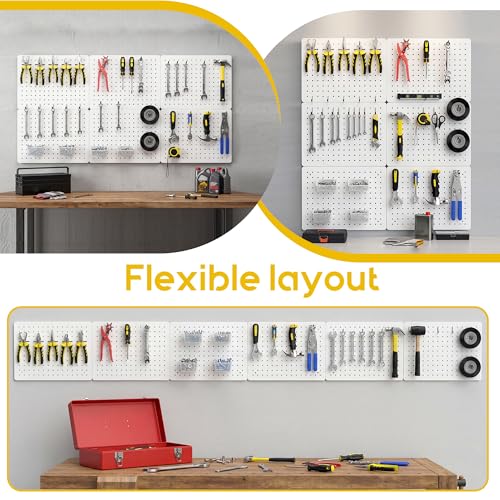 Pegboard Organizer Kit,6 Pack 14.76x10.82 in Metal Panels with 6 Bins,White - color: White, size: 14.76"x10.82"- 6 Pcs