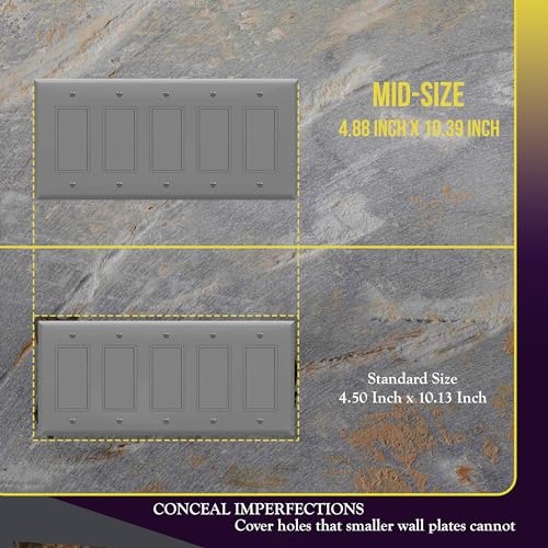ENERLITES 5-Gang Gray Mid-Size Decorator Switch Outlet Wall Plate Cover - color: Gray, size: Mid-size