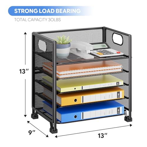 Simple Trending 5-Tier Paper Tray Organizer, File Organizer for Desk, Black - size: 13" x 9" x 13"