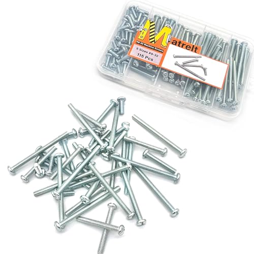 115 Pcs 5 Sizes #8-32 Machine Screws Knob Cabinet Screws Electricians Screws, Carbon Steel Zinc-Plated Phillips Pan Head Machine Screws Assortment Kit - size: #8-32-5Size-115P