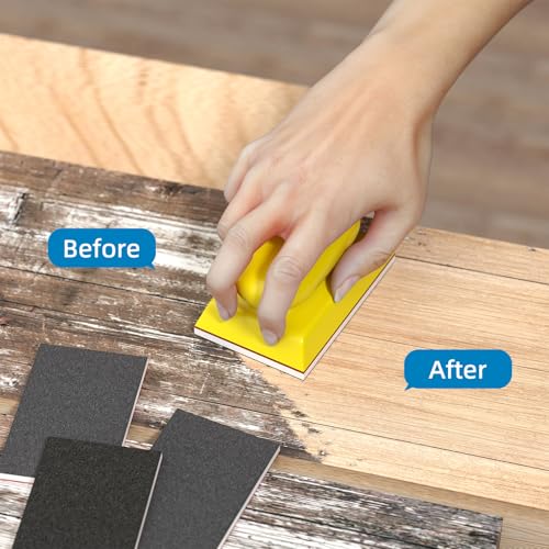 BURMONG Sanding Sponge Set, Reusable 3×4 Inch Wet Dry Foam Sanding Blocks for Wood, Furniture, Metal & Drywall (120-600 Grit Set)