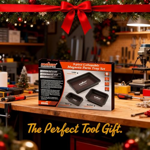HORUSDY 3-Piece Magnetic Parts Tray Set, Tool Trays for Storage Organizer Screw, Bolts, Washers, Nuts and Small Tools. Tool Gifts for Men, Black - style: 3-Piece Magnetic Tray - Collapsible Black